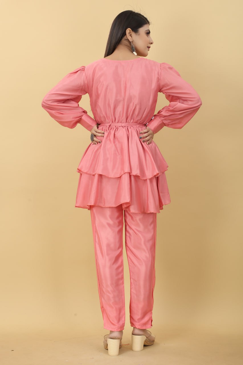 Designer Party Wear Set in Pink Top and Pants Clothsvilla