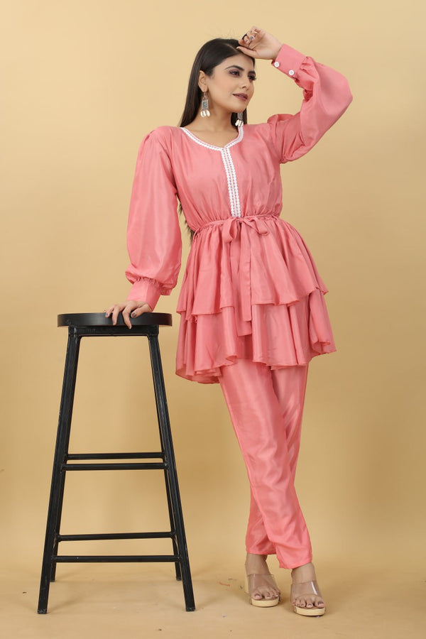 Designer Party Wear Set in Pink Top and Pants Clothsvilla