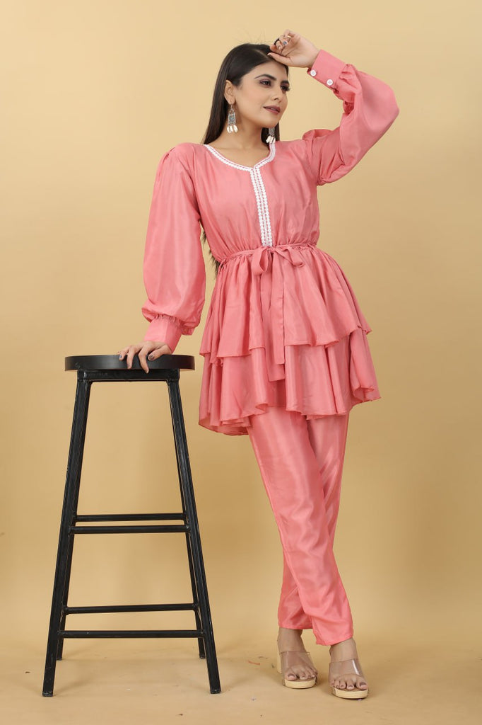 Designer Party Wear Set in Pink Top and Pants