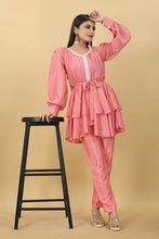 Load image into Gallery viewer, Designer Party Wear Set in Pink Top and Pants Clothsvilla