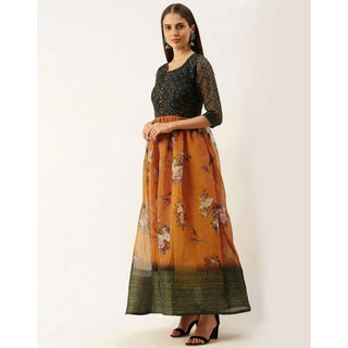 Black and Orange Combination Cotton Gown ClothsVilla