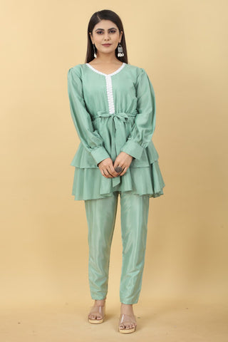 Designer Party Wear Set in Green Top and Pants Clothsvilla