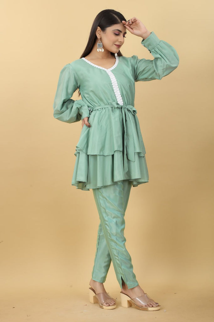 Designer Party Wear Set in Green Top and Pants Clothsvilla