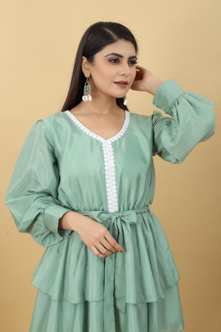 Designer Party Wear Set in Green Top and Pants Clothsvilla
