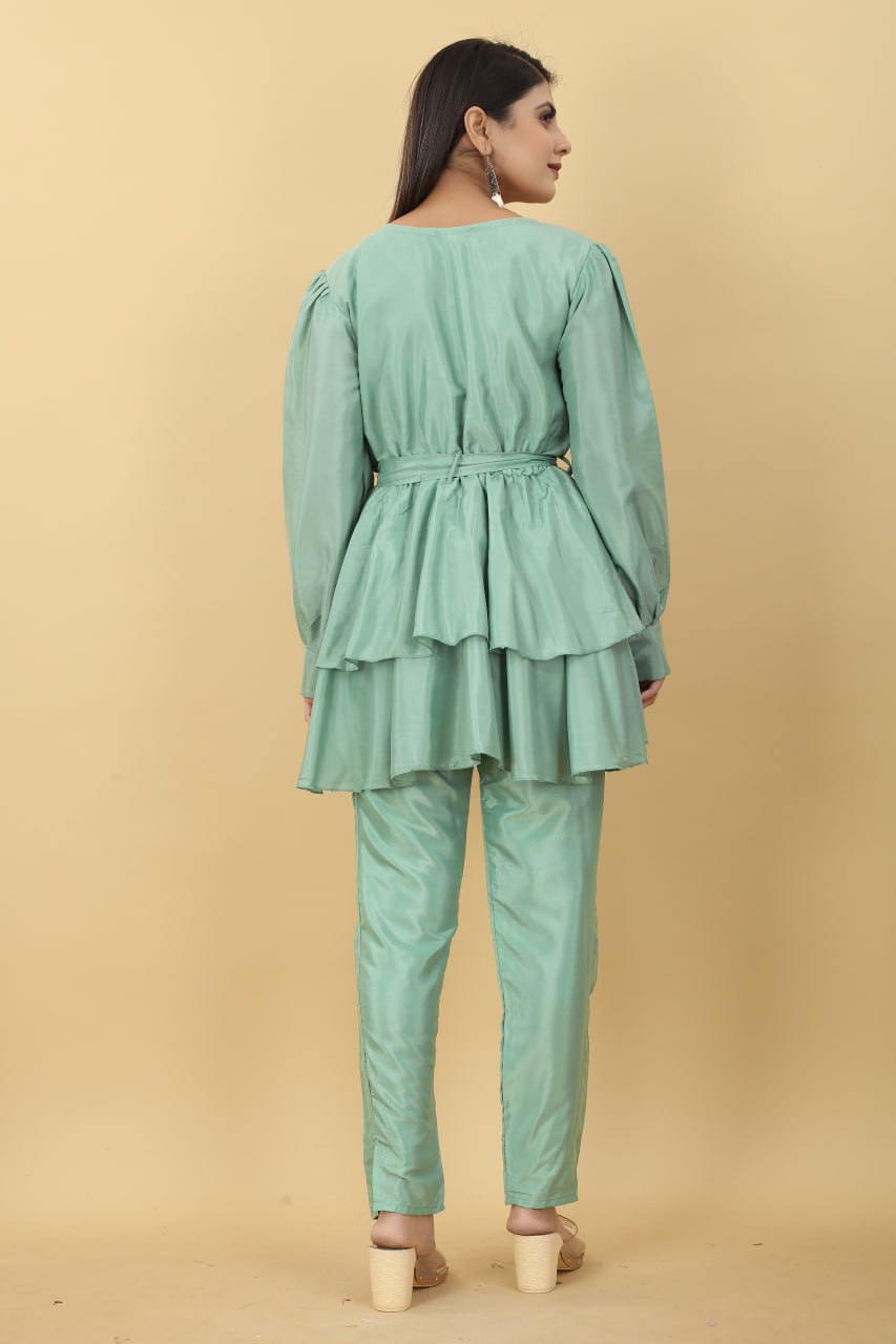 Designer Party Wear Set in Green Top and Pants Clothsvilla