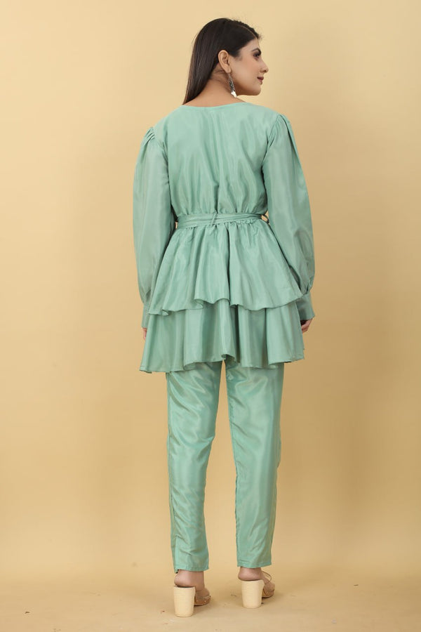Designer Party Wear Set in Green Top and Pants Clothsvilla