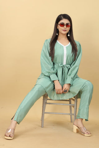Designer Party Wear Set in Green Top and Pants Clothsvilla