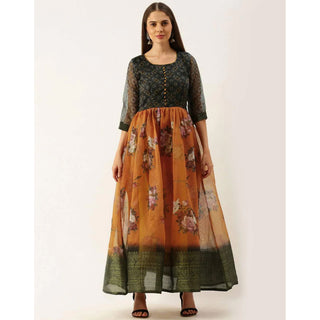 Black and Orange Combination Cotton Gown ClothsVilla