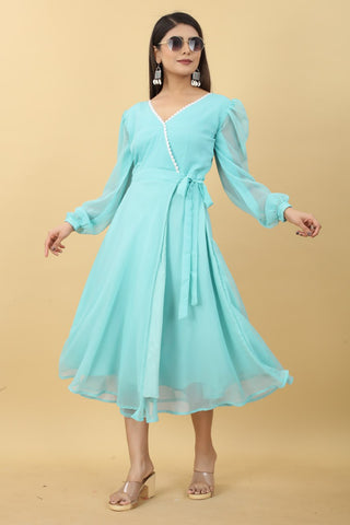 Women's Sky Blue Maxi Dress Clothsvilla
