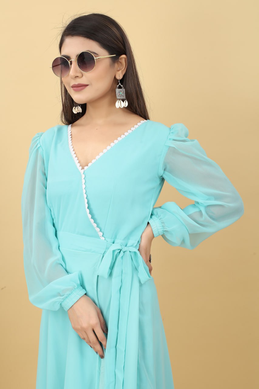 Women's Sky Blue Maxi Dress Clothsvilla