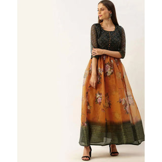 Black and Orange Combination Cotton Gown ClothsVilla