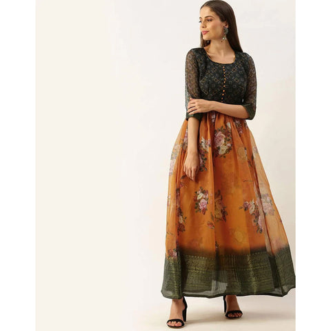 Black and Orange Combination Cotton Gown ClothsVilla Main image