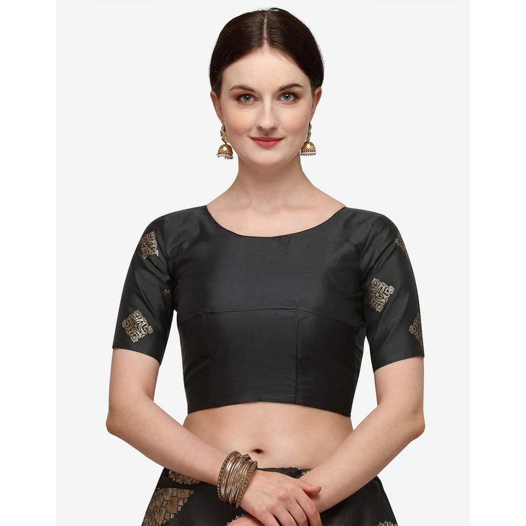 Black Banarasi Silk Lehenga with Net Dupatta ClothsVilla