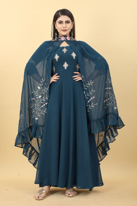 Gorgeous Blue Gown and Shrug Set for Weddings and Parties Clothsvilla Main image