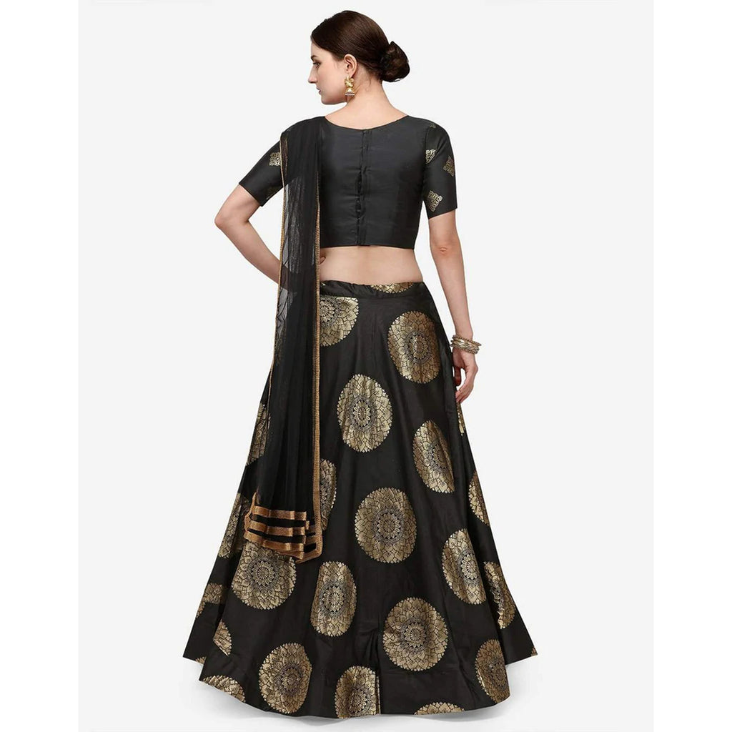 Black Banarasi Silk Lehenga with Net Dupatta ClothsVilla