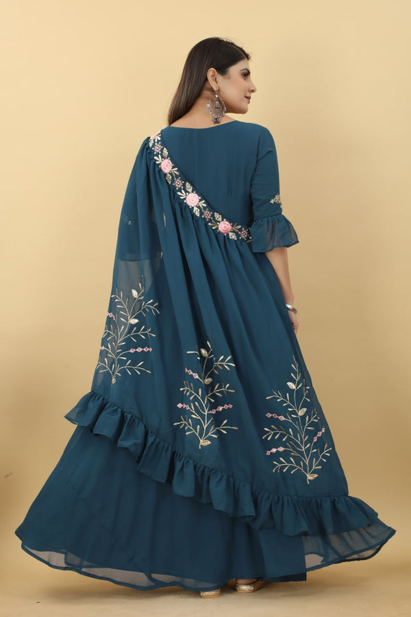 Gorgeous Blue Gown and Shrug Set for Weddings and Parties Clothsvilla