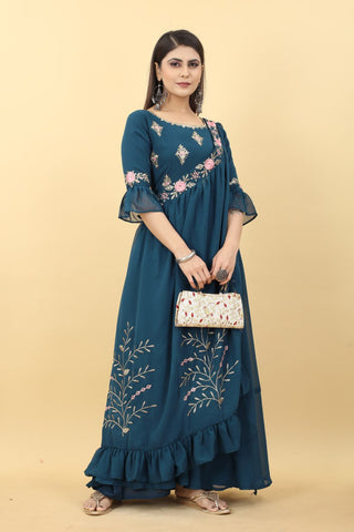 Gorgeous Blue Gown and Shrug Set for Weddings and Parties Clothsvilla