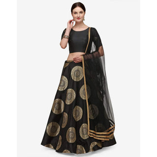 Black Banarasi Silk Lehenga with Net Dupatta ClothsVilla
