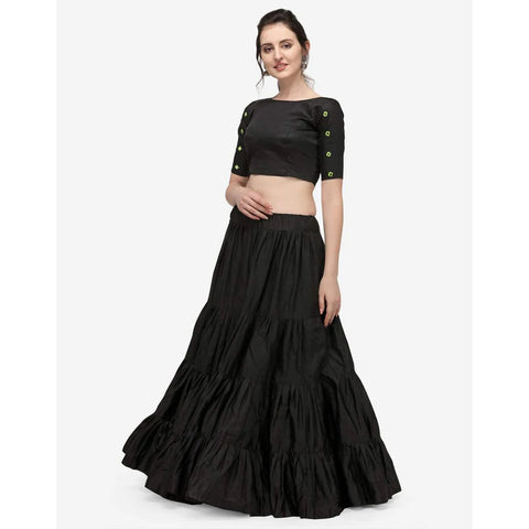 Black Color Cotton Lehenga with Real Mirror Work ClothsVilla Main image