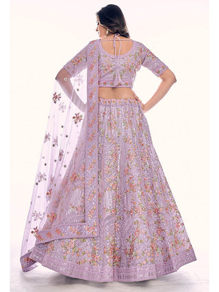 Lilac Soft Net Embroidered Designer Lehenga Choli Clothsvilla