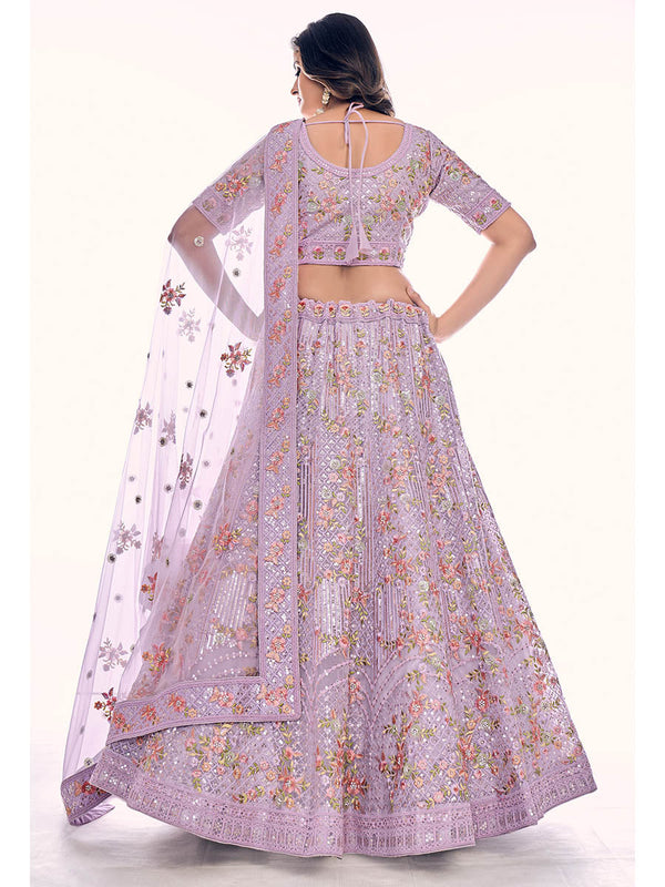 Lilac Soft Net Embroidered Designer Lehenga Choli Clothsvilla
