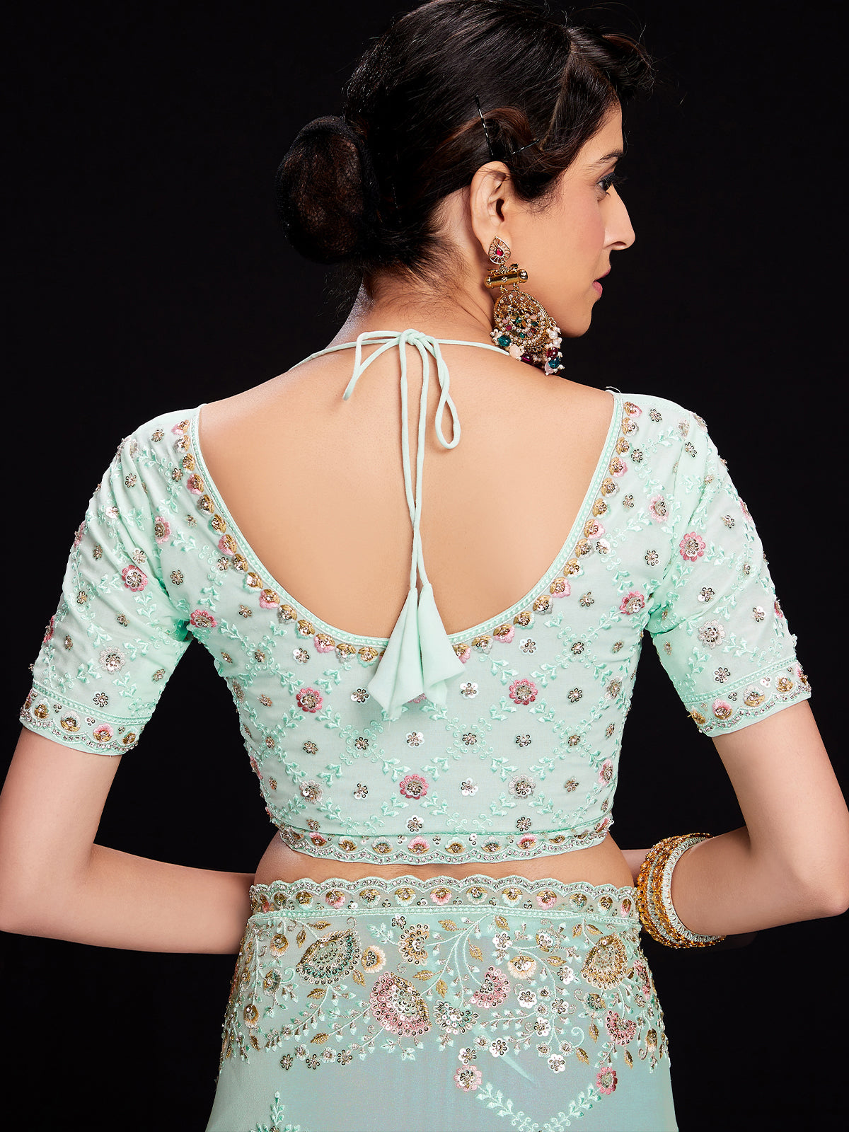 Blue Georgette Embroidered Saree With Unstitched Blouse Clothsvilla