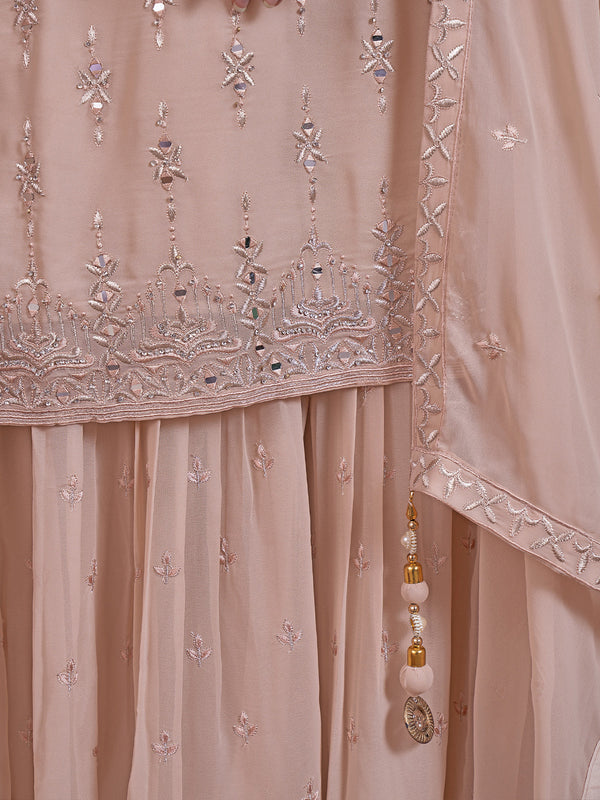 Beautiful Embroidered Peach Georgette Stitched Kurta Set Clothsvilla