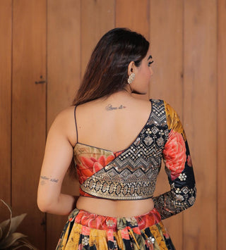 Stylist Multi Color Lehenga Choli With One Side Sleeve Shrug Clothsvilla