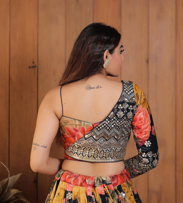 Stylist Multi Color Lehenga Choli With One Side Sleeve Shrug Clothsvilla