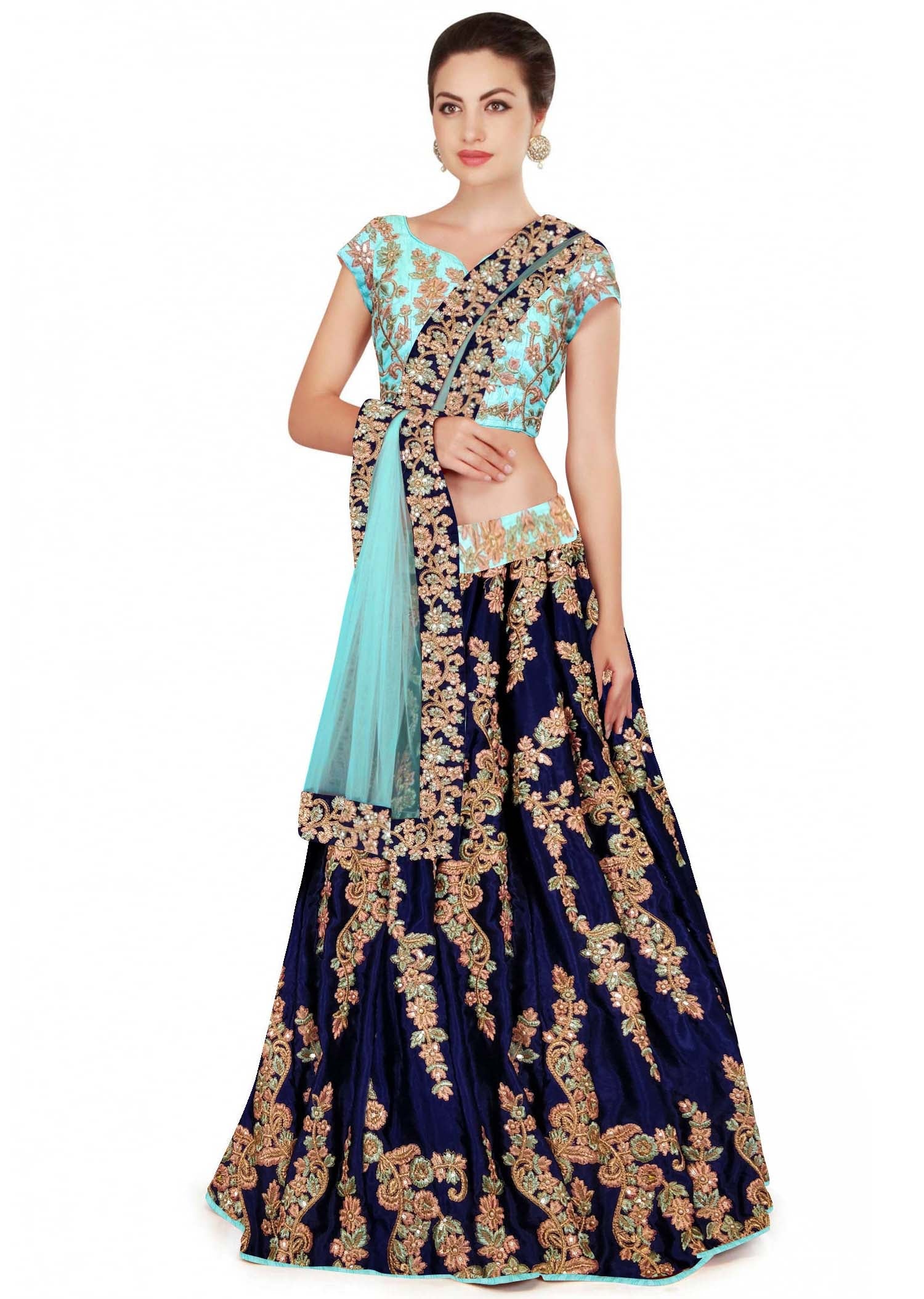 Invaluable Navy Blue Colored Designer Embroidered Lehenga Choli ClothsVilla