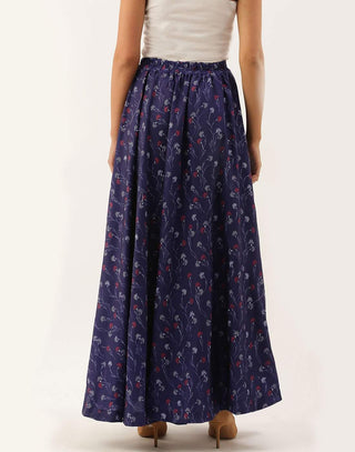 Heavy Cotton Blue Skirt with Digital Print ClothsVilla
