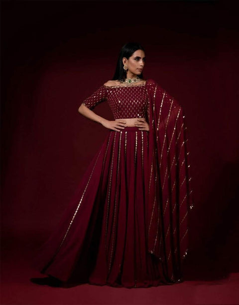 Lehenga Choli in Marron Color with Embroidery and Sequence Work ClothsVilla Main image