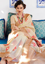 Load image into Gallery viewer, Light Cream Pure Linen Woven Silk Saree with Zari work on Border and Pallu Clothsvilla