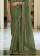 Load image into Gallery viewer, Olive Green Organza Saree with Dori, Sequins &amp; Zari work : Top Pick Clothsvilla