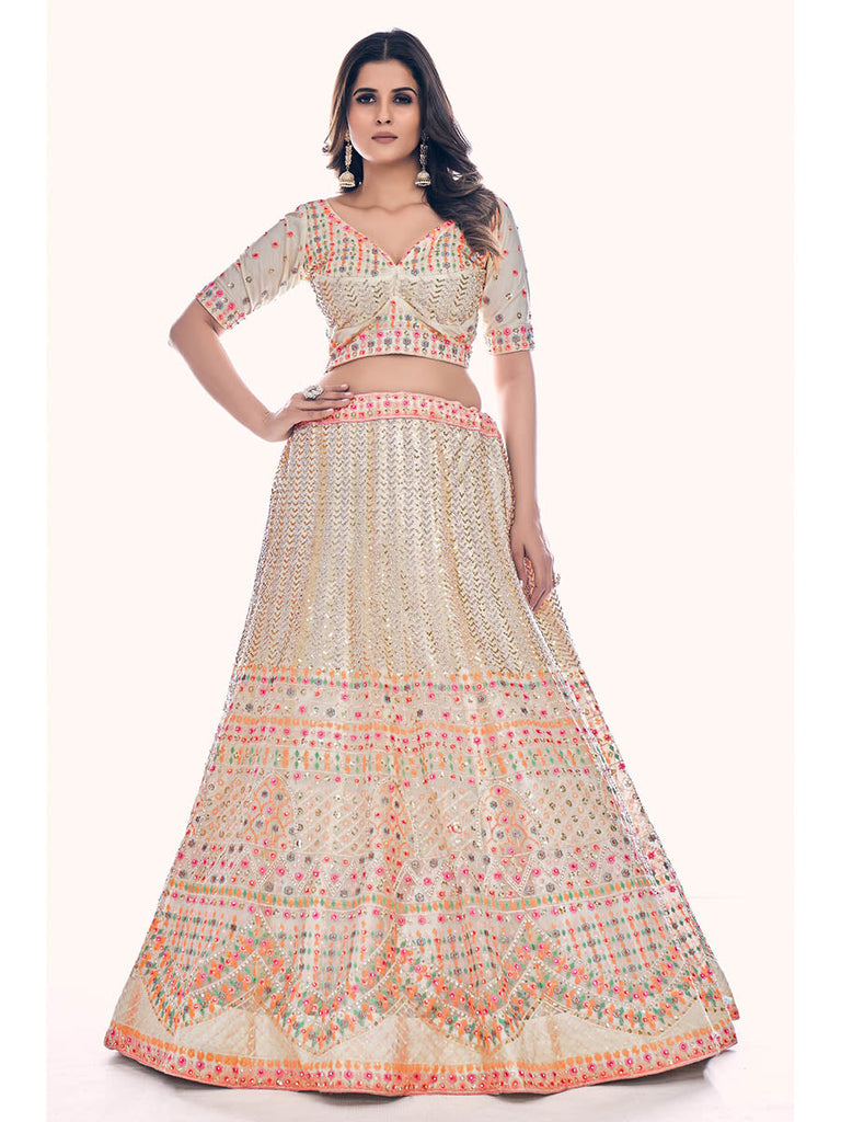 White Soft Net Embroidered Designer Lehenga Choli Clothsvilla