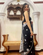 Load image into Gallery viewer, Black Georgette Saree with Beautiful Lucknowi Work and Silk Blouse for Wedding ClothsVilla