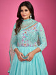 Load image into Gallery viewer, Blue Chinon Silk Embroidered Gown Clothsvilla