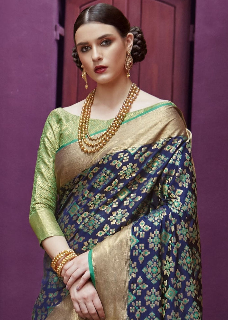 Navy Blue Woven Patola Silk Saree Clothsvilla