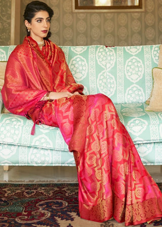 Cerise Pink Zari Woven Handloom Silk Saree Clothsvilla