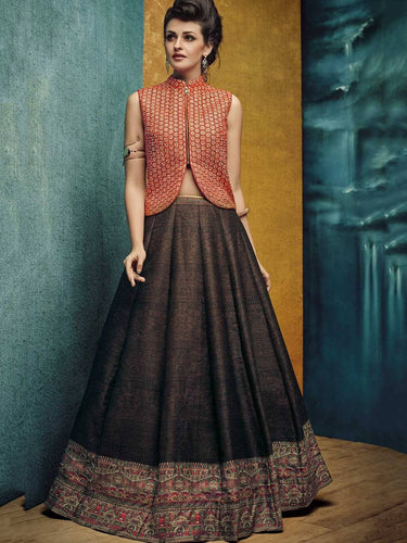 Brown and Orange Color Designer Partywear Lehenga Choli ClothsVilla