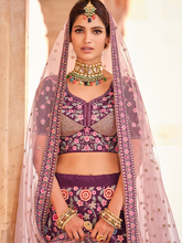 Load image into Gallery viewer, Purple Crepe Semi Stitched Lehenga With Unstitched Blouse Clothsvilla