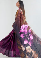 Load image into Gallery viewer, Umber Brown &amp; Black Satin Silk Digital Printed Saree Clothsvilla