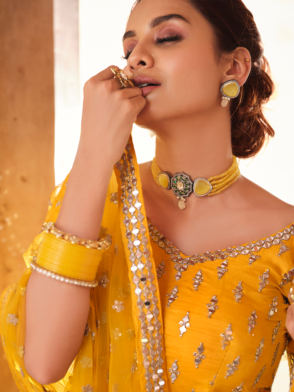 Mustard Embroidered Art Silk Semi Stitched Lehenga With Unstitched Blouse Clothsvilla