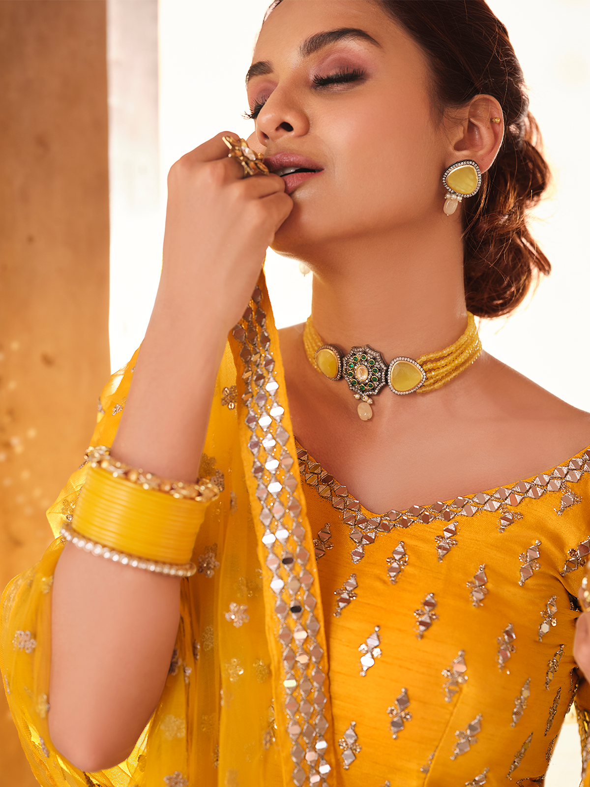 Mustard Embroidered Art Silk Semi Stitched Lehenga With Unstitched Blouse Clothsvilla
