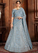 Load image into Gallery viewer, Pigeon Blue Soft Net Lehenga Choli with Thread,Zari, Zarkan &amp; Pearl work Clothsvilla