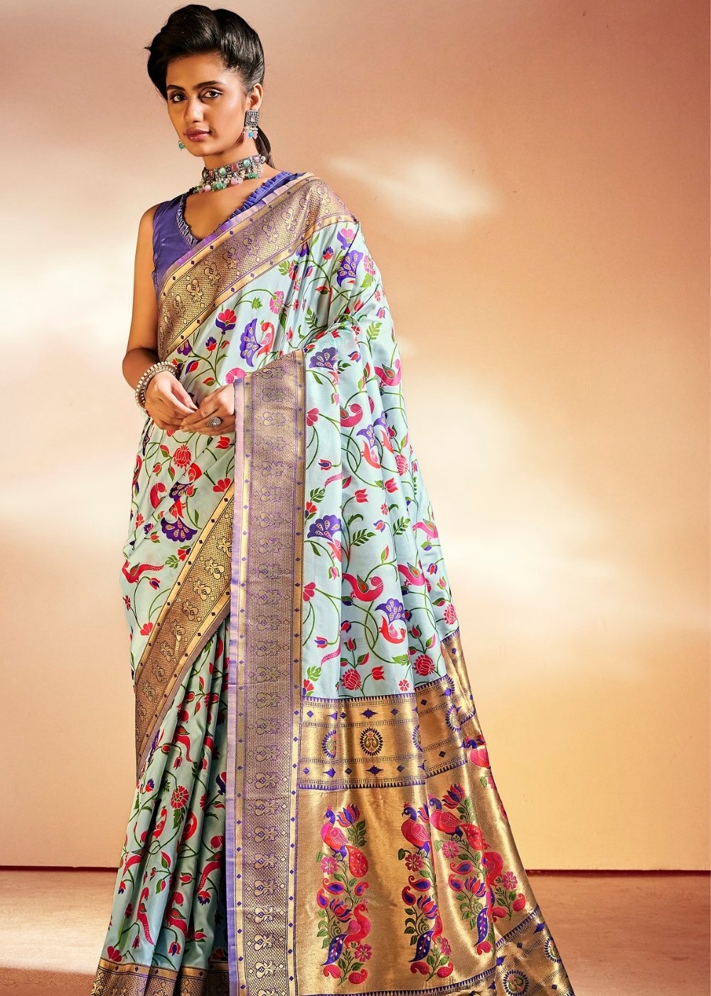 Maya Blue Woven Banarasi Paithani Silk Saree Clothsvilla