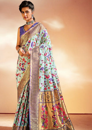 Maya Blue Woven Banarasi Paithani Silk Saree Clothsvilla