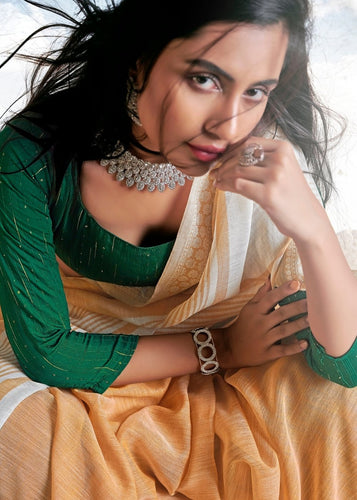 Salmon Orange Soft Linen Silk Saree with Lucknowi work and Sequence Blouse Clothsvilla