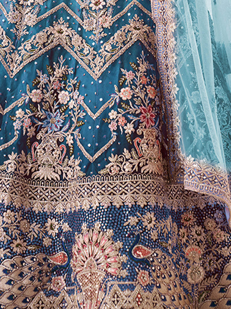 Blue Soft Net Embroidered Semi Stitched Lehenga Choli Clothsvilla