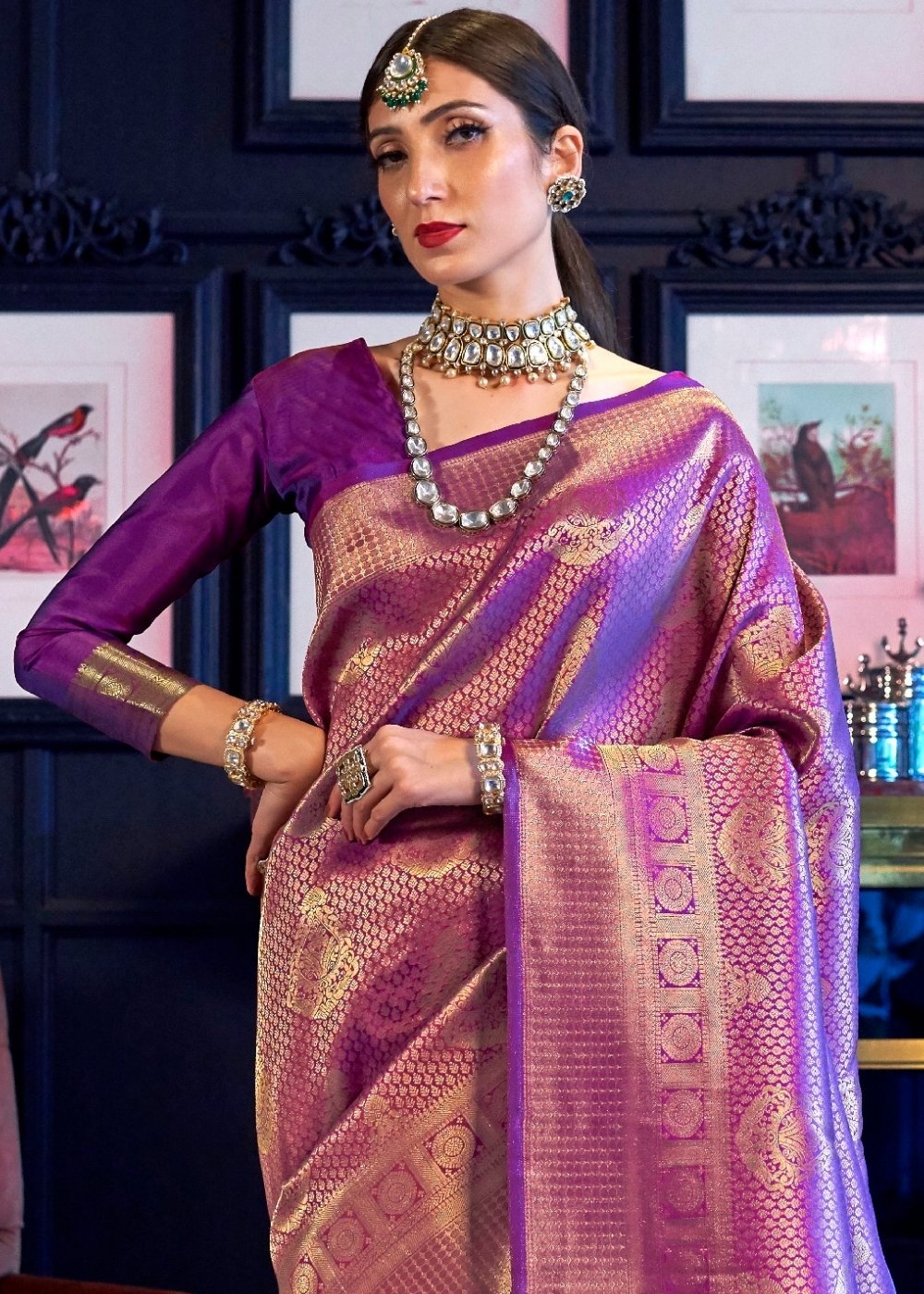 Golden Purple Kanjivaram Soft Woven Silk Saree : Top Pick Secondary image